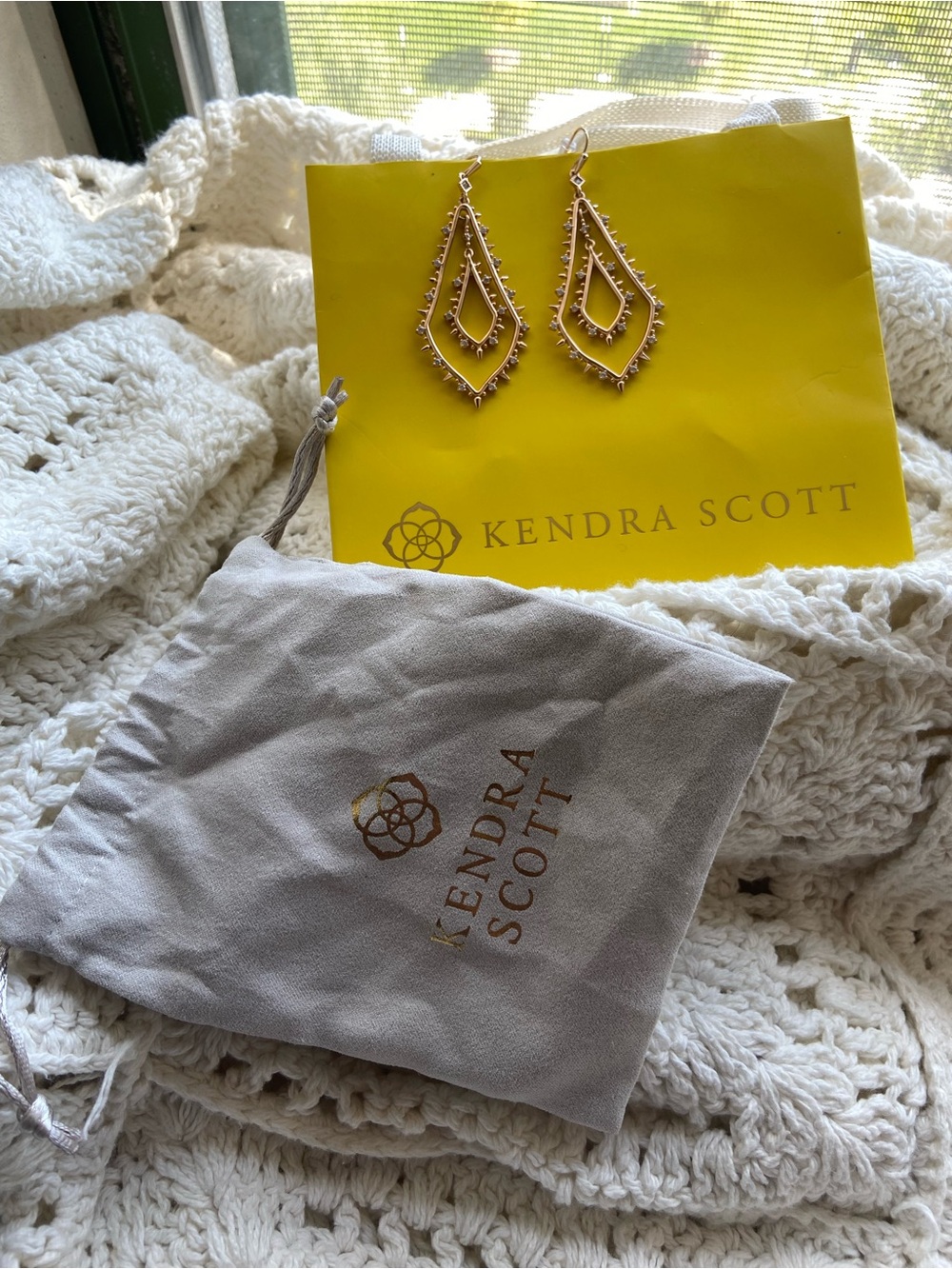 Kendra Scott Gold Crystal Double Drop Statement Earrings